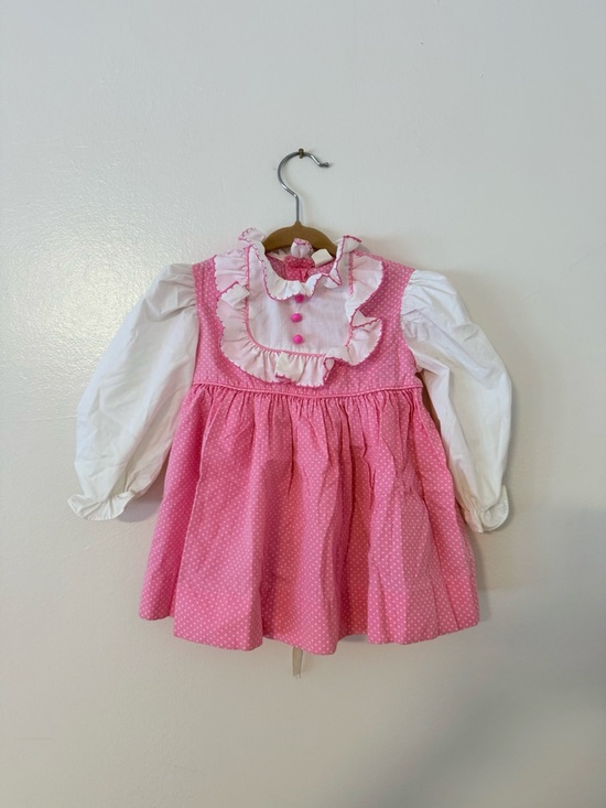 Pert’n Sassy Other - Vintage Pert'n Sassy Baby Girls 6-9m Prairie Dress Pink Polka Dot Ruffle 1970s